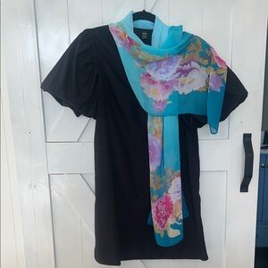 Vintage 90’s Turquoise Peony Floral Scarf Wrap Cottagecore